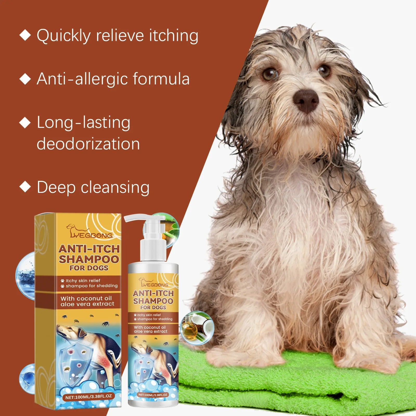 Shampoo e Balsamo 2-in-1 per Cani – Formula Idratante per Pelli Sensibili e Anti-Prurito (250ml)